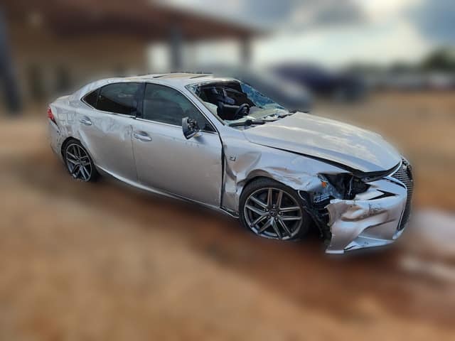 Silver 2016 Lexus IS 200t F Sport sedan with heavy front-end collision damage at a salvage auction