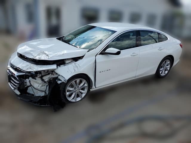 2023 Chevrolet Malibu LT sedan with front-end collision damage at a salvage auction